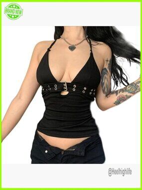 Sexy Halter Neck Tank Top Punk Gothic Open Back Clubwear